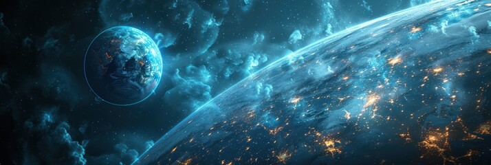 Wall Mural - Earth from Space with Glowing Clouds