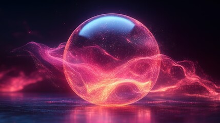 Poster - Glowing Sphere with Intricate Network and Swirling Particles
