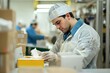 © Shooting Star Std - Portrait of a factory production worker labeling finished goods, Generative AI