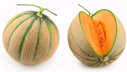 Sticker - Fresh Melon and sliced isolated on white background