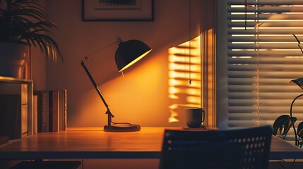 Wall Mural - A luminous lamp in the shadow a table lamp on the desk