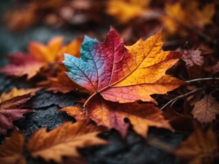 Poster - Macro background of colorful autumn dry leaf