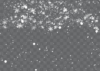 Wall Mural - Christmas snow. Falling snowflakes on a dark background. Snowfall. Vector illustration.