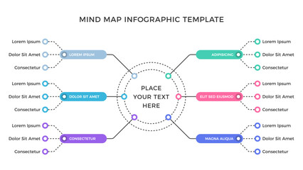 Wall Mural - Mind map infographic template with six branches, vector eps10 illustration