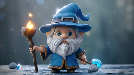 funny wizard with magic wand