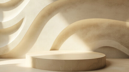 Fototapete - Product display stand with Generative Ai. Podium beige abstract background.