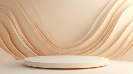 Fototapete - Product display stand with Generative Ai. Podium nature beige abstract background.