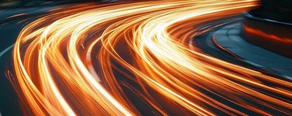Poster - Long exposure of car lights on city street at night, motion blur effect. Urban nightlife and fast-paced concept