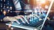 © SSTC AI Photo&Video - Close-up of a businesswoman's hands typing on a laptop with overlay of financial graphs and charts, highlighting data analysis...