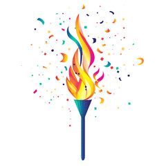 Wall Mural - Torch flame with confetti isolated on transparent white background, clipping path