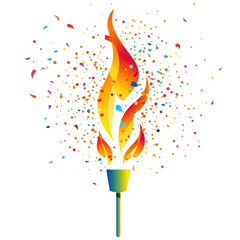 Wall Mural - Torch flame with confetti isolated on transparent white background, clipping path