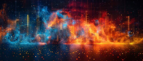 Wall Mural - city space skyline with colorful lighting dust on a dark background