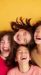Poster - Diverse Group of Teen Girls Having Fun in a Classroom, Laughing and Interacting, Creating a Lively and Positive Atmosphere