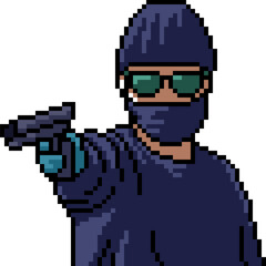 Poster - pixel art of mysterious gun criminal