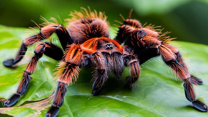 Wall Mural - Vibrant Tarantula on Green Leaf