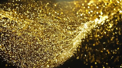 Poster - A shimmering golden liquid flows smoothly against a dark background, creating an enchanting visual display of light and movement.