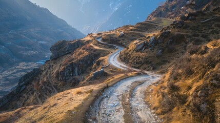 Canvas Print - Footpath beside a winding mountain road