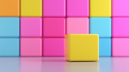 Poster - A vibrant arrangement of colorful squares with a prominent yellow block in the foreground