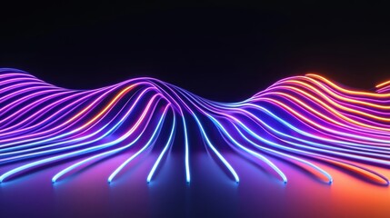 Poster - Colorful neon light waves ripple, creating a mesmerizing abstract display in the dark