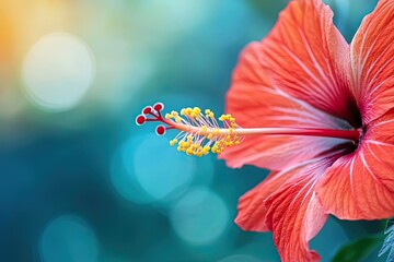 Close-up of red hibiscus petals, vibrant colors, blurred garden background, macro photography --ar 3:2 --v 6 Job ID: f603cb2e-cbc0-4788-9c25-1347fa72075e