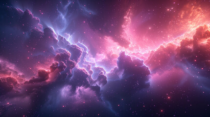 Wall Mural - ethereal cosmic clouds with vibrant pink and purple hues creating a serene and magical abstract space scene