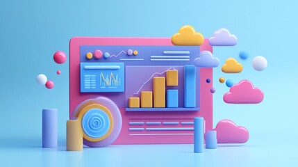 Fototapete - 3D colorful data and cloud computing concept.