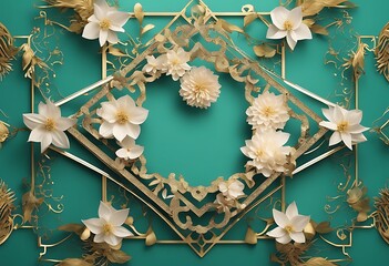 Poster - background abstract Pre gold art collection card poster Floral backgrounds invitation frame concept made geometric Wedding design Greeting templates invite textures birthday turquoise card