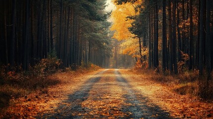 Wall Mural - A Path Through a Golden Autumn Forest