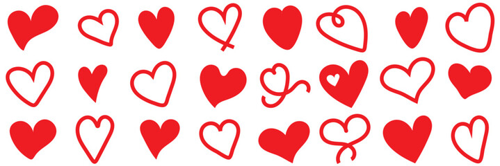 Wall Mural - Doodle hearts sketch set. Various different hand drawn heart icon love collection. Red heart symbol for Valentines Day.  isolated on white background. EPS 10