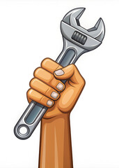 illustration hand holding an adjustable wrench on a white background, locksmith, installer, tool, professional equipment, master, repair, repairman, worker, builder, furniture assembler, plumber