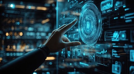 Poster - Hand Interacting with a Futuristic Holographic Interface