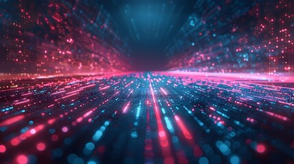 Poster - futuristic digital landscape with neon aesthetics and holographic data streams