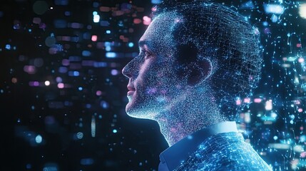 Poster - Digital Man Composed of Networked Glowing Lines and Dots