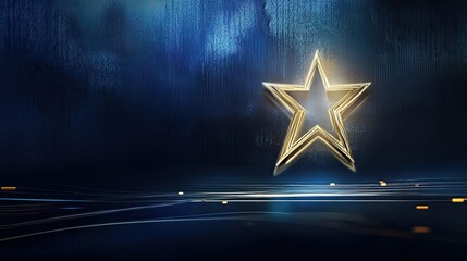 Canvas Print - Golden Star with Blue Background and Light Streaks