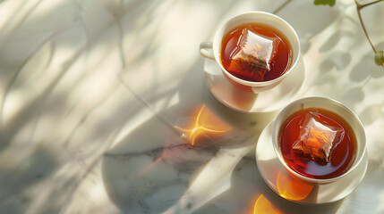 Wall Mural - Tea bags steeping in water, cup of hot tea, food photography