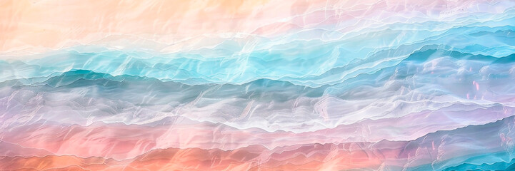 An abstract representation of a tranquil beach at dawn. The soft, pastel colors merge seamlessly, evoking a sense of peace and serenity as the waves gently lap the shore.