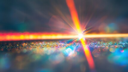 Poster - Vibrant light refracts and creates stunning patterns as the sun sets near the ocean
