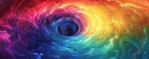 Spiraling vortex with rainbow hues, 4K hyperrealistic photo