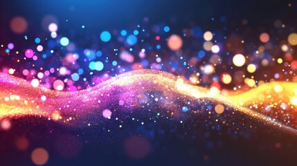 Poster - Colorful light waves blend together, creating a captivating abstract visual effect under a dark sky
