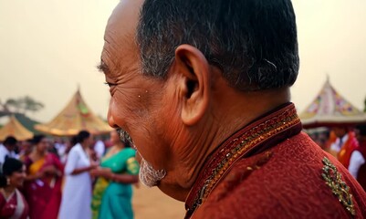 Canvas Print - Unidentified Hindu priest participates in a religious ceremony in Kolkata, India.