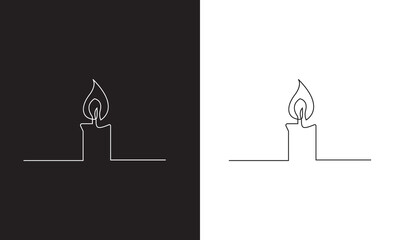 Wall Mural - Continuous one line drawing candle burning flame. Black and white contour line simple minimalist graphic isolated on Black and white background. vector illustration. EPS 10