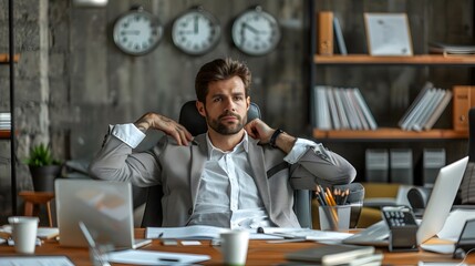 Poster - Multitasking Business Leader in a Modern Office Setting