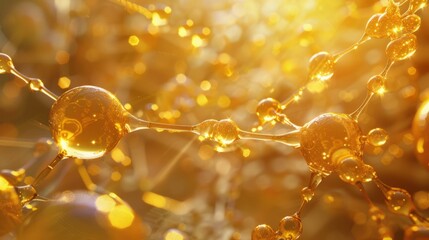 Wall Mural - Close-up of gold molecule and gold stem cell structure on a scientific background: high-resolution image of molecular and cellular research in biochemistry and advanced science, featuring detailed rep