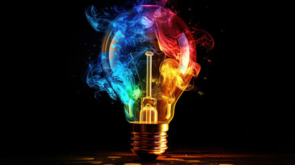 Wall Mural - Colorful Lightbulb with Vibrant Flames