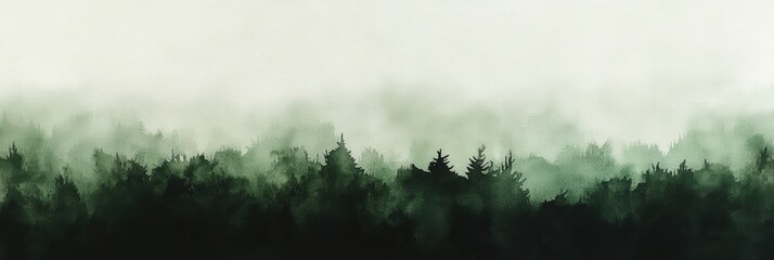 Wall Mural - Watercolor Foggy Forest Landscape