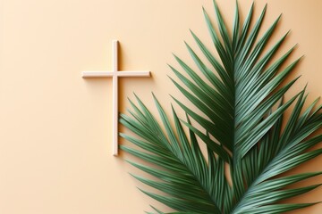 Palm cross and palm leaves. Palm sunday and easter day concept with generative ai