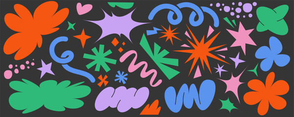 Poster - abstract organic shapes on dark background. vector doodle graphic of modern elements. cute flower st