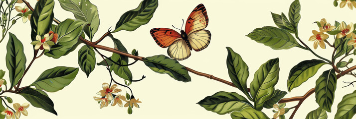 Wall Mural - Vintage botanical illustration, butterfly. AI generative.