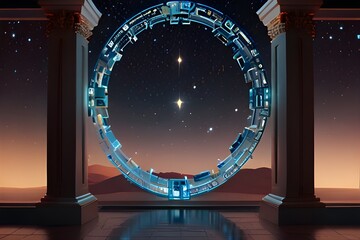 Wall Mural - opened stargate to space created with Generative AI technology. Generative AI