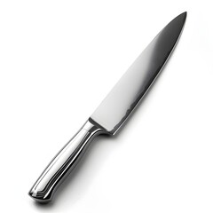 Shiny Stainless Steel Chef s Knife Isolated on Clean White Background